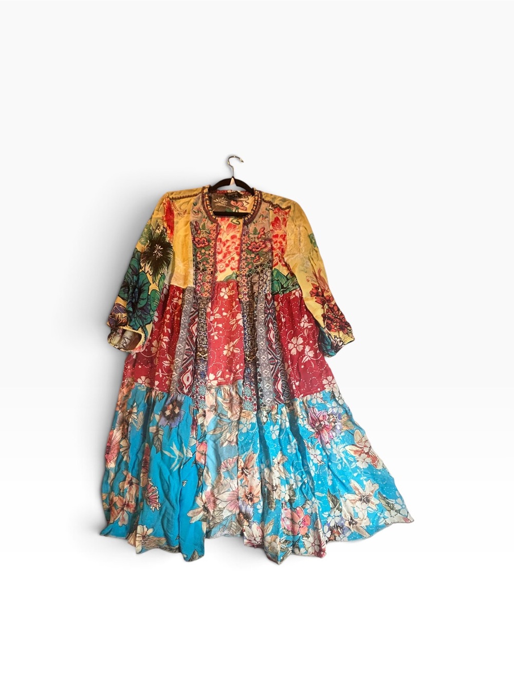 John Mark Multicolor Patchwork Tiered Bohemian Duster